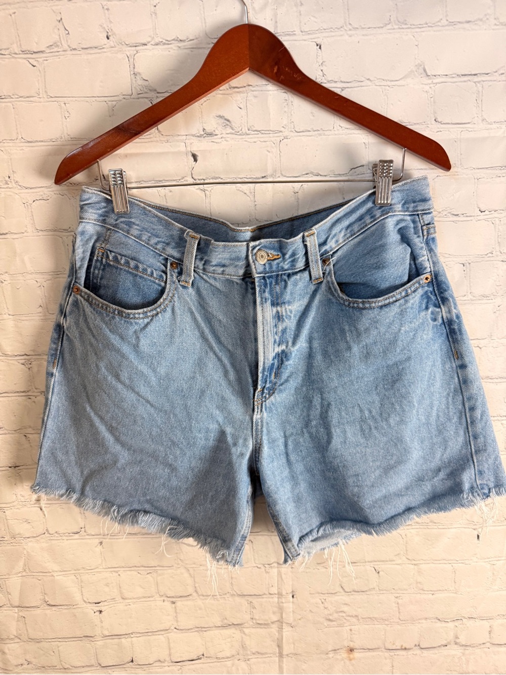 H&M Light Blue Denim Cutoff Shorts with Frayed Hem